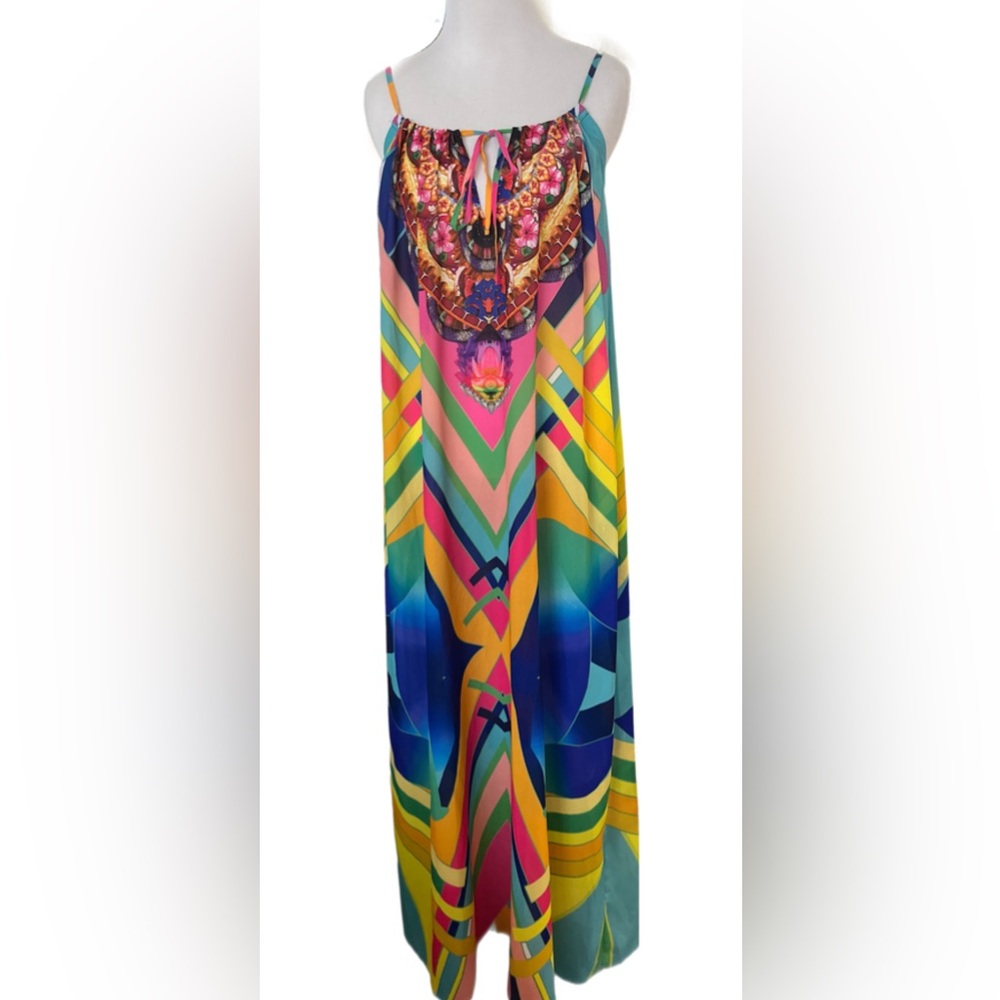 Camilla Resortwear Dress Maxi Beach Cover Neon Mixed Graphic Print Silk SZ: P/S
